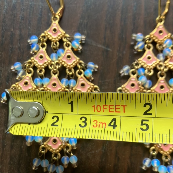 Joan Rivers chandelier gold colored with pink enamel & moonstone earrings - Picture 3 of 4